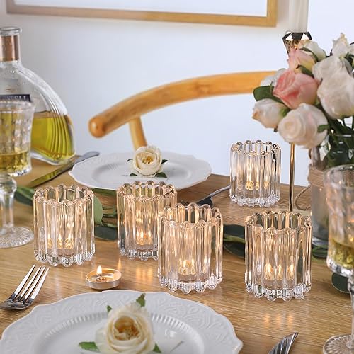 Miniatura 4 de Portavelas votivas transparentes de cristal, juego de 6 portavelas votivas acanaladas, portavelas para centros de mesa de boda, cena, fiesta