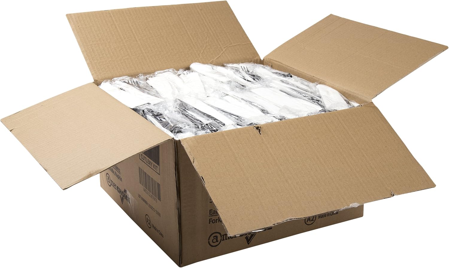 AmerCareRoyal 3-in-1 Disposable Silverware Medium Heavy Weight Plastic Utensil Set with Fork, Knife and 12x13 inch Napkin - Individually Wrapped Cutlery Meal Kit, Black, Case of 500