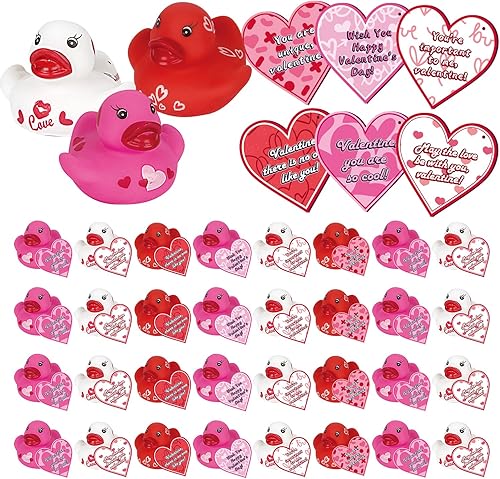 Miniatura 1 de Aviski 30 unidades de regalos para el día de San Valentín para el aula, lindos patos de goma de San Valentín y tarjetas de regalo para niños y