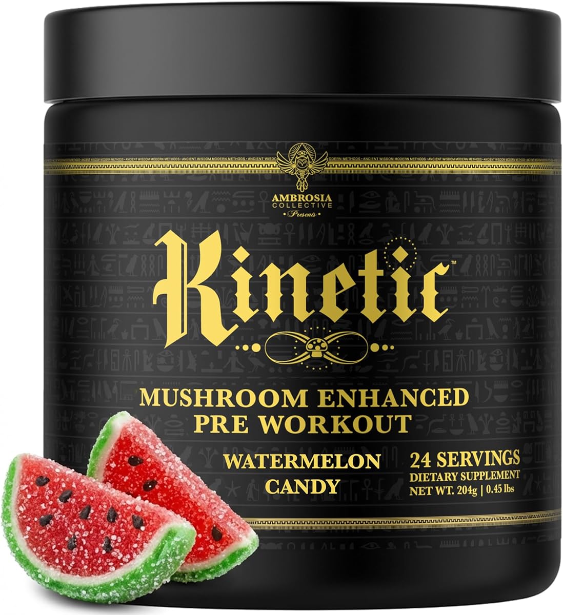 Ambrosia Organic Mushroom Pre Workout Powder with Creatine 3g | Lion's Mane, Cordyceps & Reishi | Clean Pre Workout | Mushroom Energy & Focus | 24 Servings | Watermelon Candy