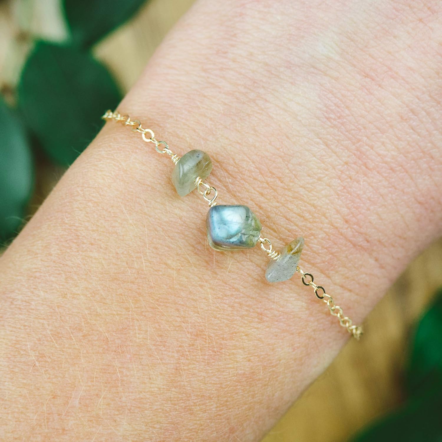 Labradorite Beaded Chain Bracelet in 14k Gold Fill