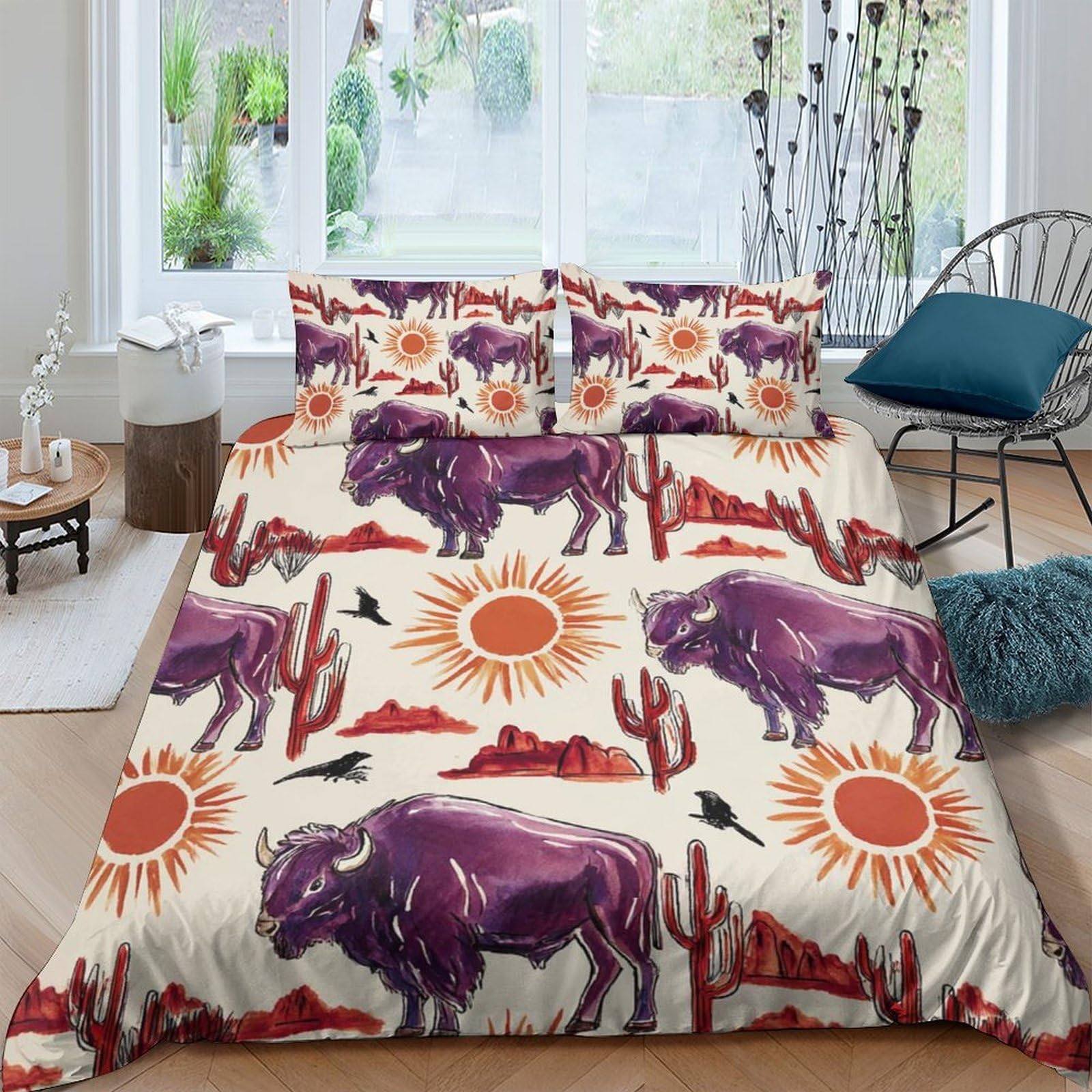 Ctjqhvkz Style-10 3D Printed Buffalo Desert Fitted Sheet Microfiber Soft Sun Cactus Bed Cover For Bedroom Dorm Mattress Decor Single（135X200cm）