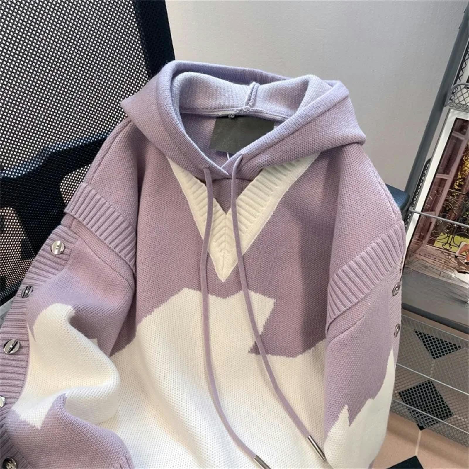 Felpe Donna Donne Spring Autunno Sottile con Cappuccio A Maniche Lunghe con Cappuccio A Maniche Lunghe Finti A Due Pezzi Colore A Contrasto con La Felpa A Maglia