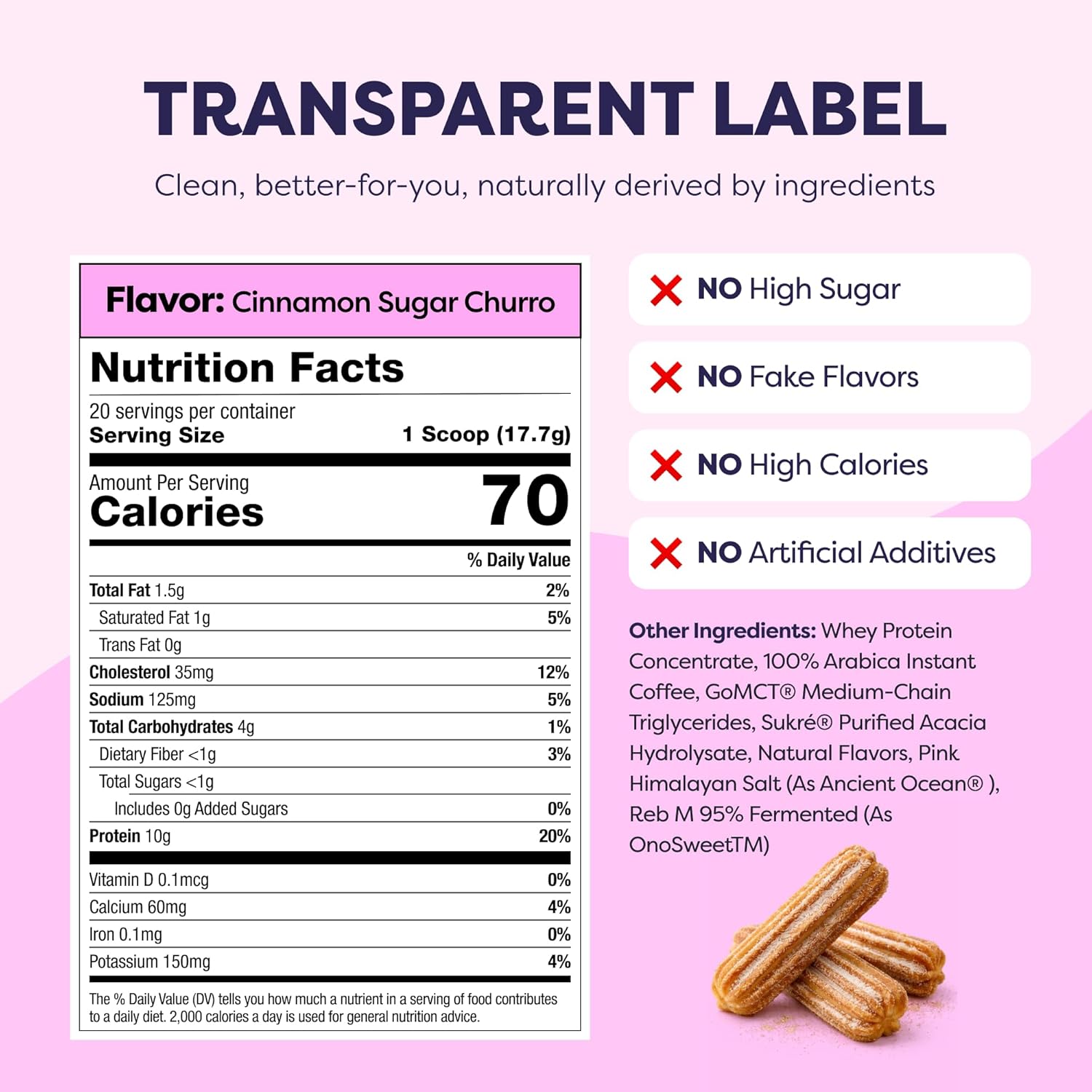 Cinnamon Sugar Churro Protein Iced Coffee - Premium Whey Protein & Instant Iced Coffees - 100% Natural Cold Brew - Zero Artificial Flavors & Sweeteners, 80 mg Caffeine, No Added Sugar, 20 Servings - Image 2