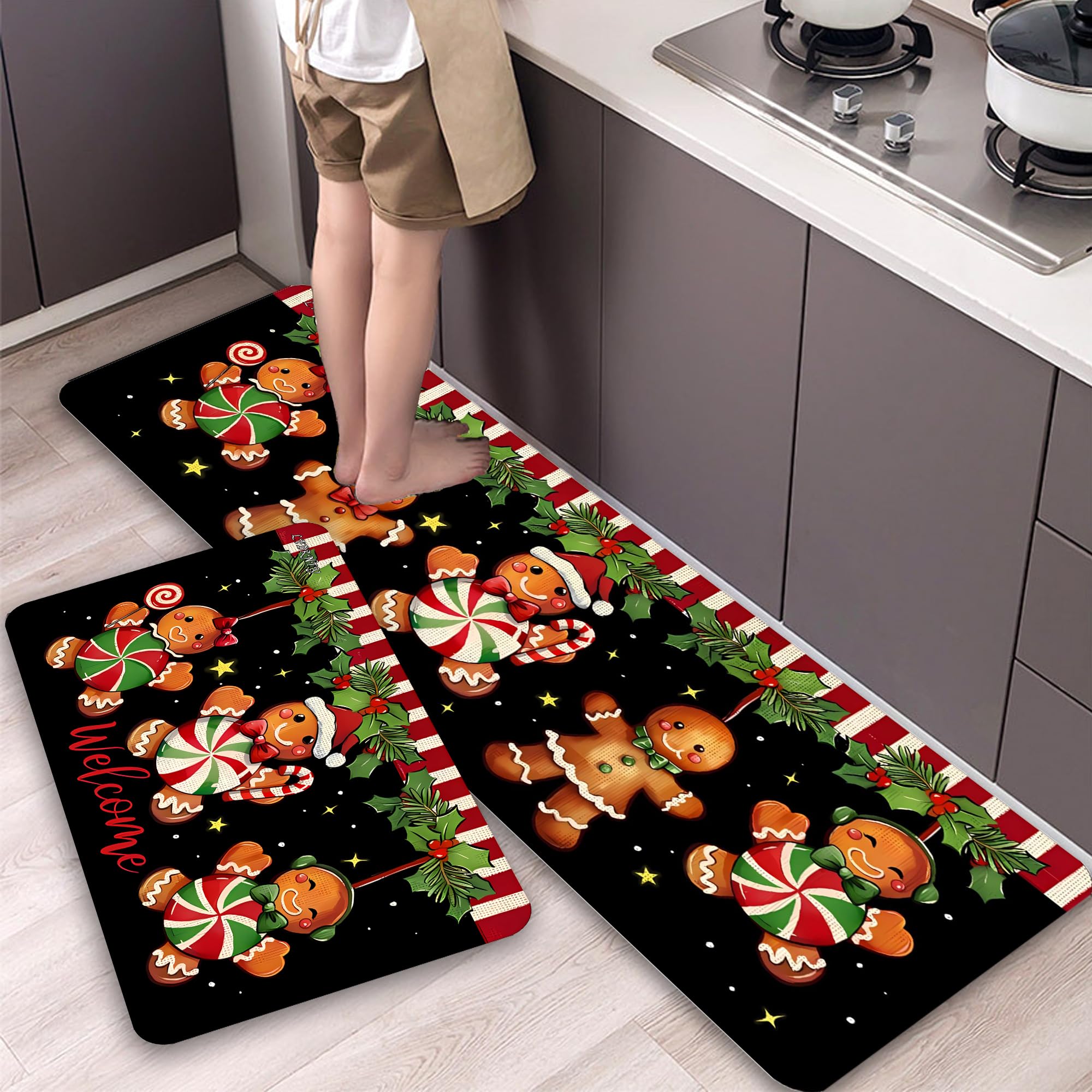 LIBRNTY 2 Piezas Alfombras Cocina,alfombras de Cocina de Navidad,Alfombra de Cocina para Piso,Impermeable para Cocina,Salón,Oficina,Alfombra de Cocina Lavable de Secado rápido,40 * 60cm+40 * 120cm