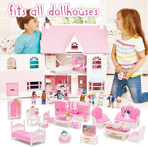 Miniatura 14 de Casa de muñecas Mini muebles de 45 piezas de muebles de casa de muñecas, accesorios de juego de simulación, dormitorio, sala de estar, baño, cocina