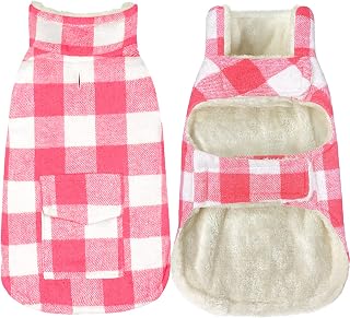 Malier Classic Plaid Fleece Dog Coat Jacket with Pocket, Windproof Warm Vest Winter Pet Clothes Apparel for Small Medium Large Dogs (Pink, XXX-Large)