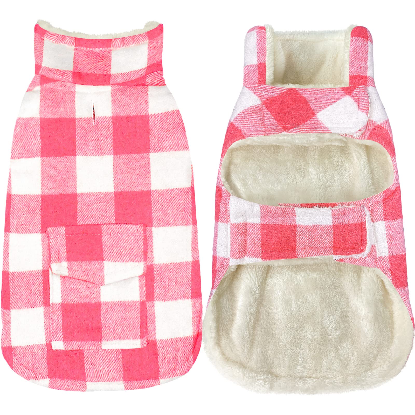 Malier Cappotto classico in pile a quadri con tasca, gilet antivento caldo invernale per cani di taglia piccola, media e grande (rosa, 3XL)