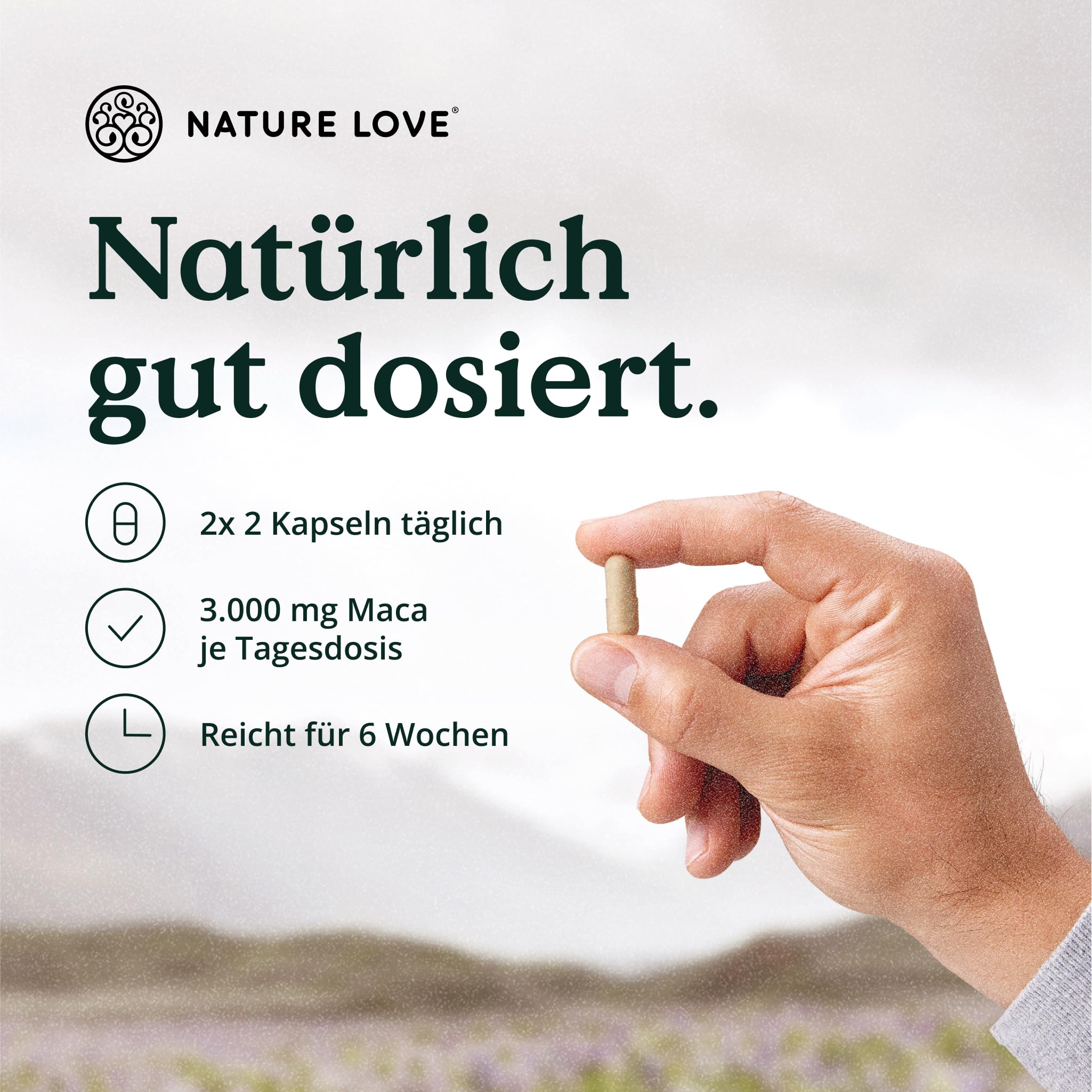 NATURE LOVE® Bio Maca Kapseln (schwarz) - 3000 mg je Tagesdosis - 180 Kapseln - Mit natürlichem Vitamin C - Ohne Magnesiumstearat, Zertifiziert Bio, hochdosiert, vegan, in Deutschland produziert