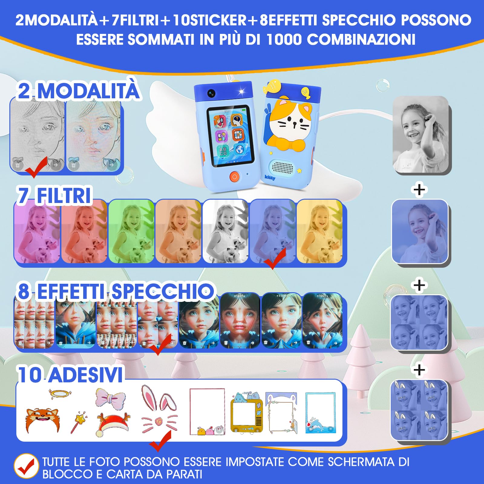 Telefono Per Bambini, ZUEOKAI Macchina Fotografica Bambini Touchscreen, 180° Obiettivo, Video 1080P con Custodia Silicone, Regali di Natale e Compleanno per Bambini, Regalo Bambina 3 4 5 6 7 8 Anni