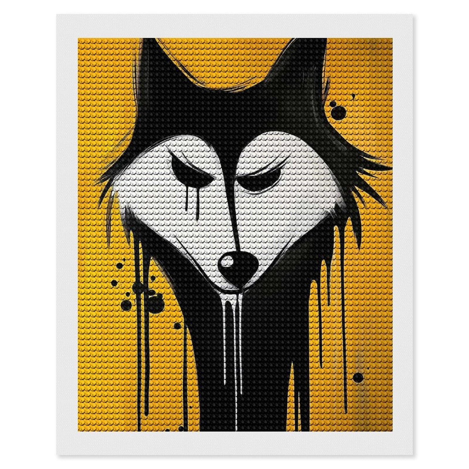 Junmoney Dripping Wolf Painting DIY Diamond Art Canvas Kit 16"x20", Winter Craft, Mindful Craft Project, Aesthetic Room Decor, Decor Project