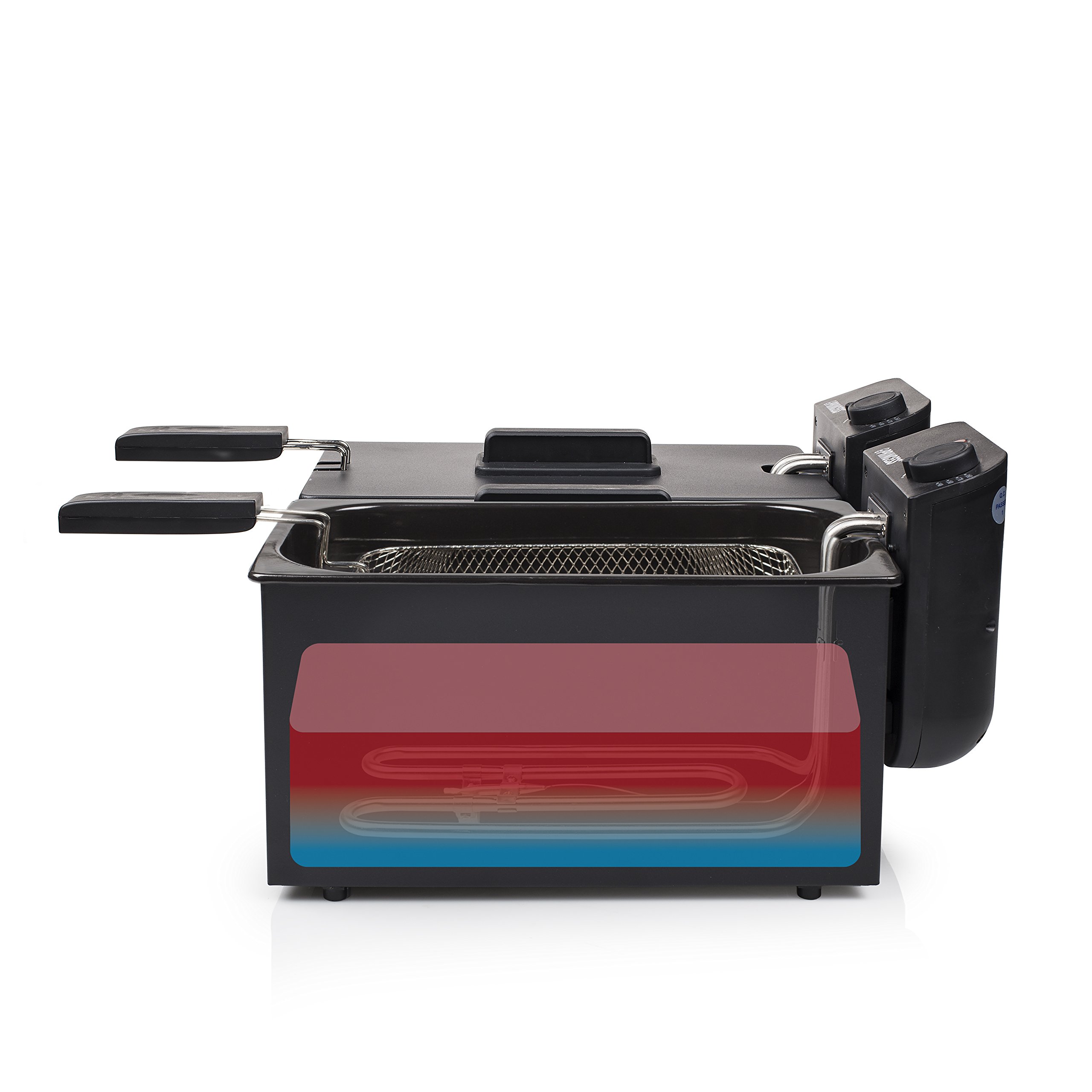 Princess 183028 Freidora eléctrica doble, Zona Fría, potencia de 2 x 1800 W, Volumen de 2 x 3 L, Temperatura hasta 190ºC, Negro