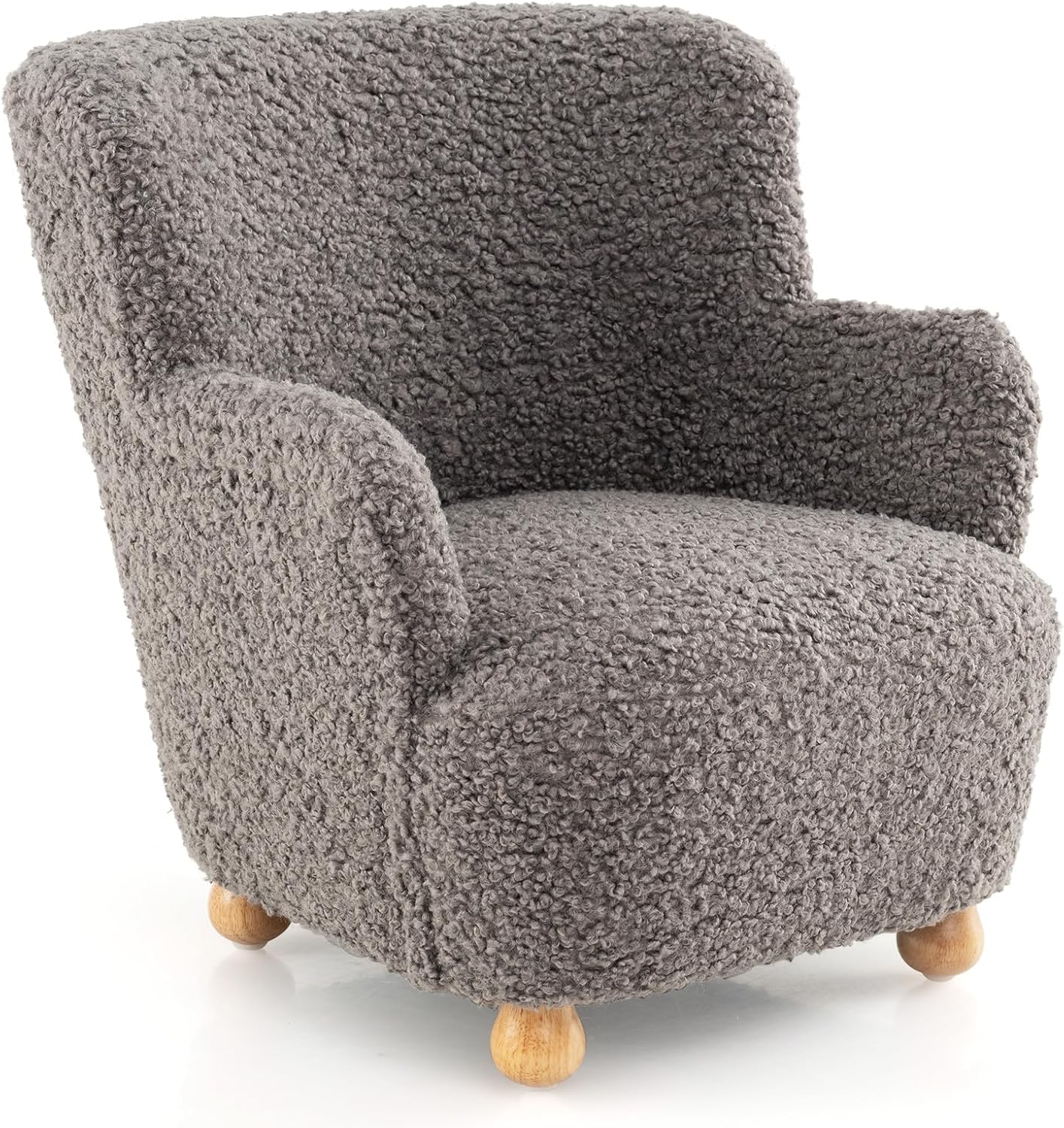 Costzon Kids Toddler Sofa Chair - Plush Sherpa Upholstered Armchair with Solid Wood Legs, Ergonomic Reading Seat for Boys Girls 3+ Gray