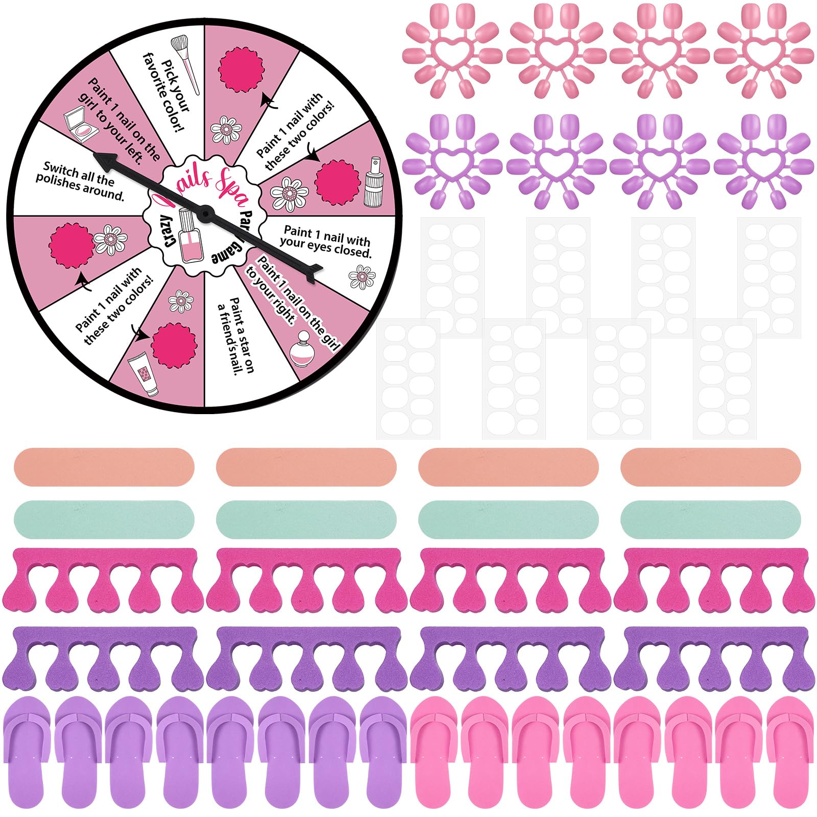 VercanMonth 8 Set Spa Party Supplies Include Nail Kits Spa Spinner Disposable Slippers Nail Files for Sleepover Slumber Themed Birthday Party Favors