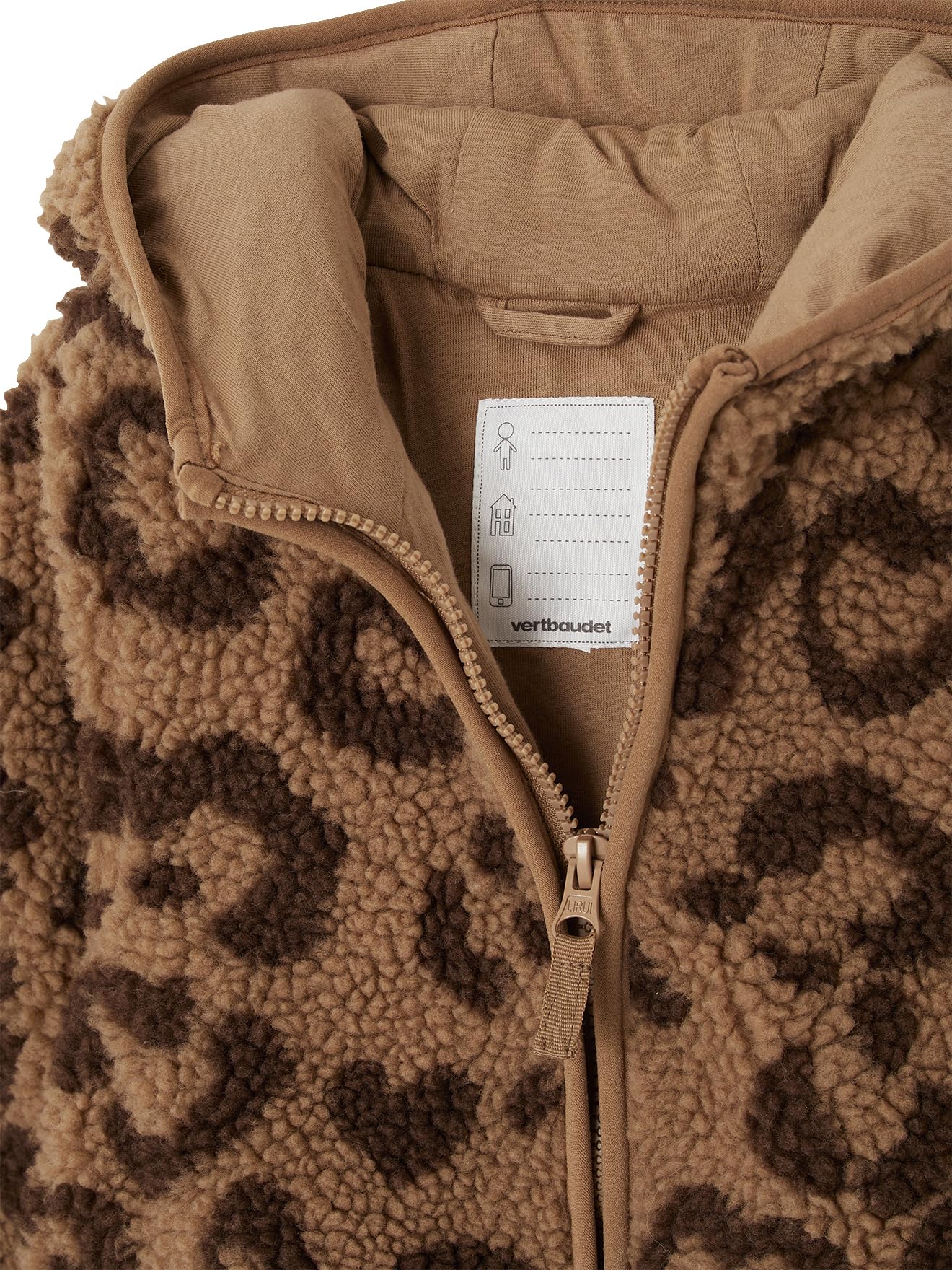 Vertbaudet Übergangsjacke aus Teddyfleece mit Kapuze und Leopardenmuster Mädchen