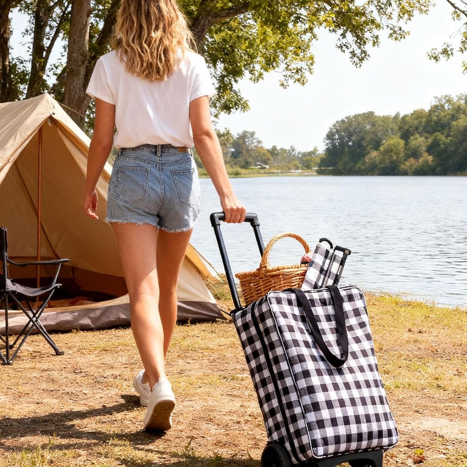 Shopping Cart - Large Load Capacity Foldable Rolling Handtruck for Grocery, Laundry, Stair Climbing, Storage, Home, Traveling, Dormitory, Hotel, Restaurant, Apartment, Rental, Heavy Duty Utility Cart,