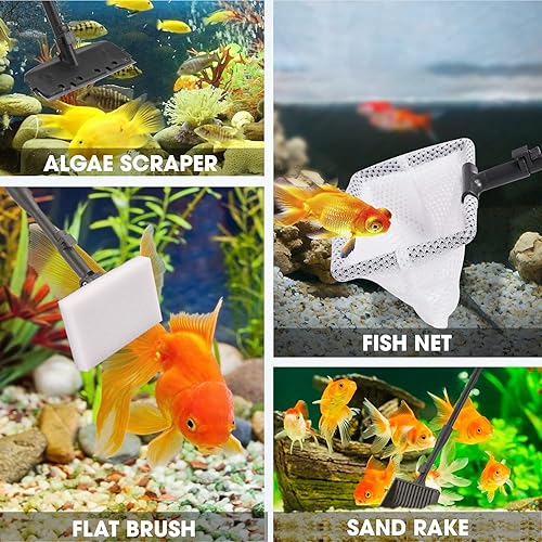 Miniatura 2 de VIVOSUN Herramientas de limpieza de acuario 6 en 1 kit de limpieza ajustable para pecera con mango telescópico largo