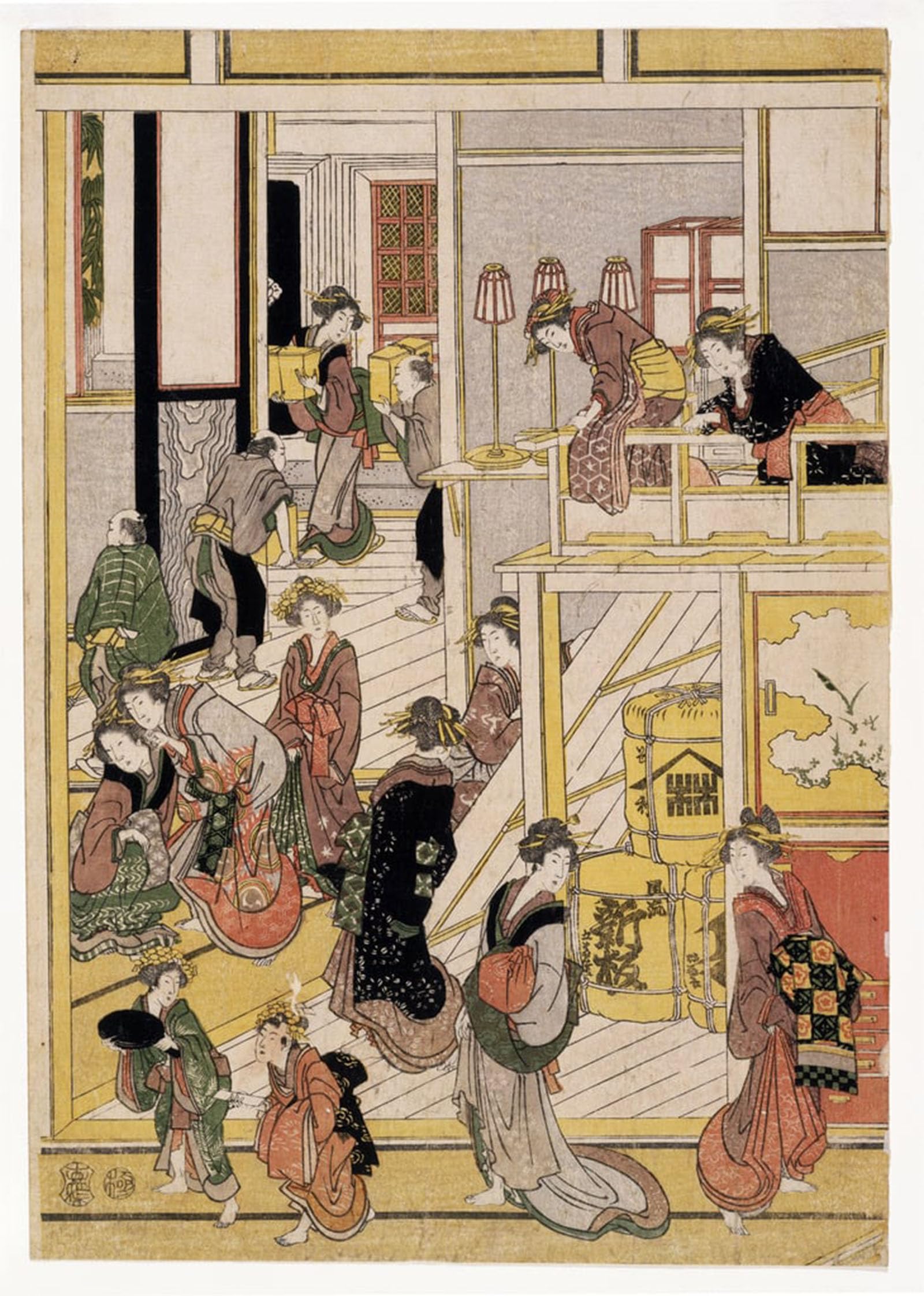 SERENDIPITP Vintage Wall Art Canvas Nordic Poster Canvas Print Picture New Years Days of the Teahouse Ogi-ya by Katsushika Hokusai Wall Art Poster for Home Decor 60x90cm