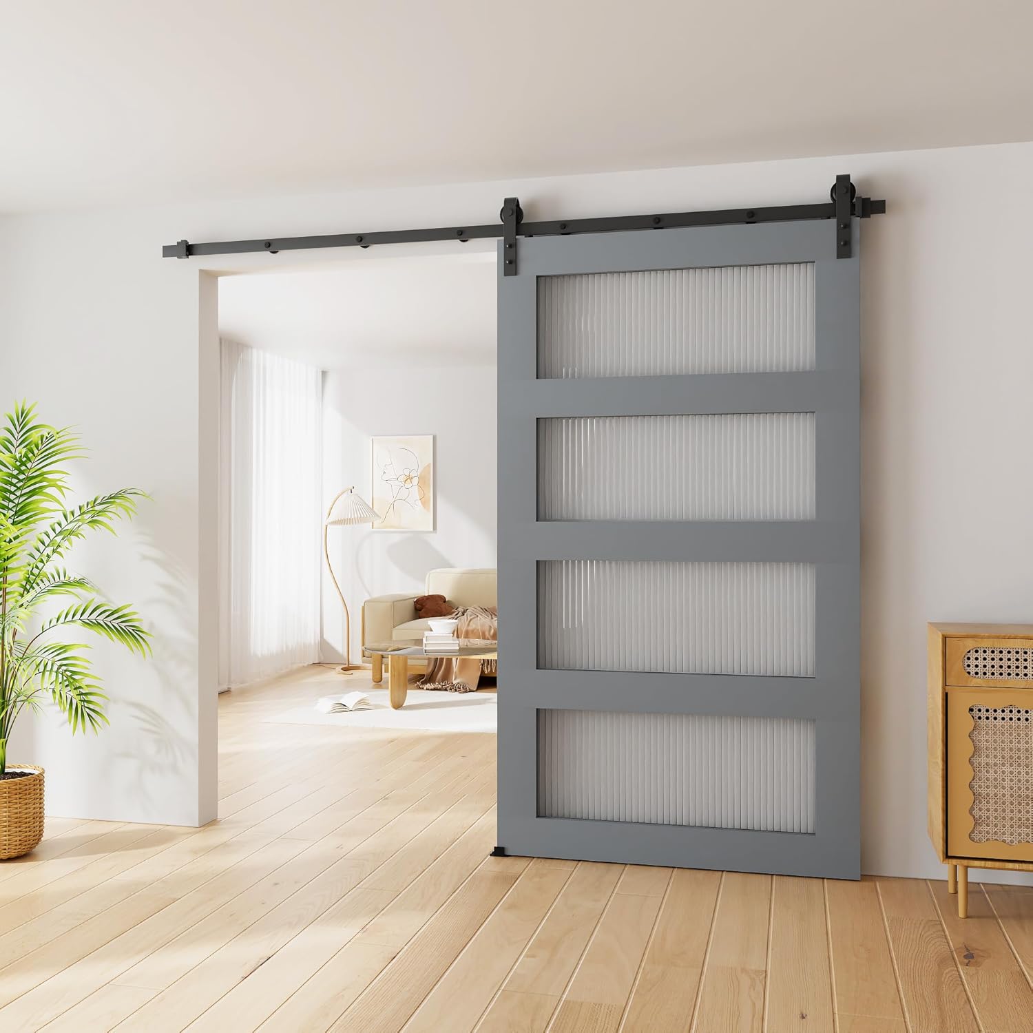 DonYoung 8FT Sliding Barn Door Hardware Kit, Heavy Duty Barn Door Track Kit Fit Single 48" Width Door Panel, Smooth and Quiet Sliding, Easy to Install, Doors Not Included (8FT Single Door Kit)