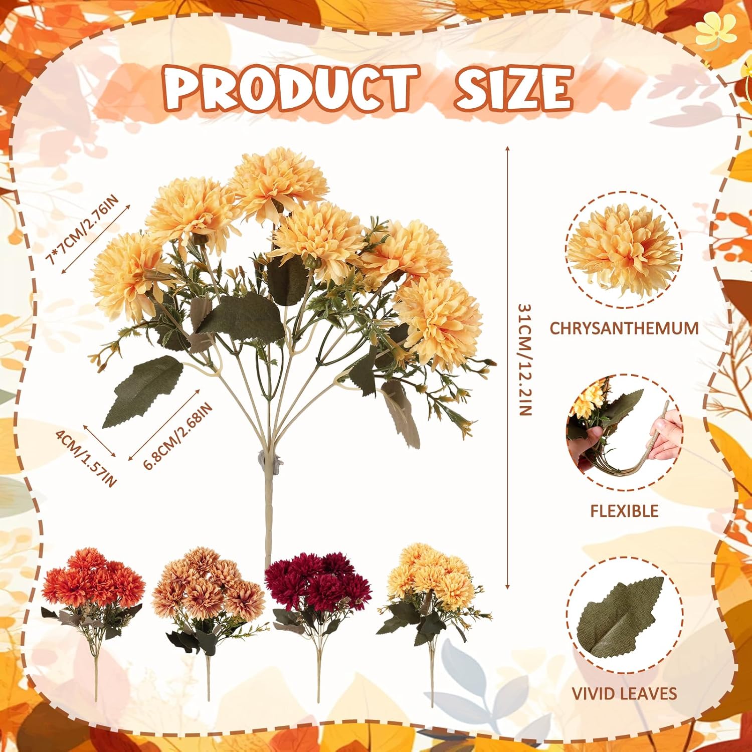 Artificial Flowers Decoration - 12 Bundles Faux Silk Mums UV Resistant Chrysanthemums Bouquet Kiku Flowers for Wedding, Home, Outdoor Autumn Table Vase Arrangement - Image 7