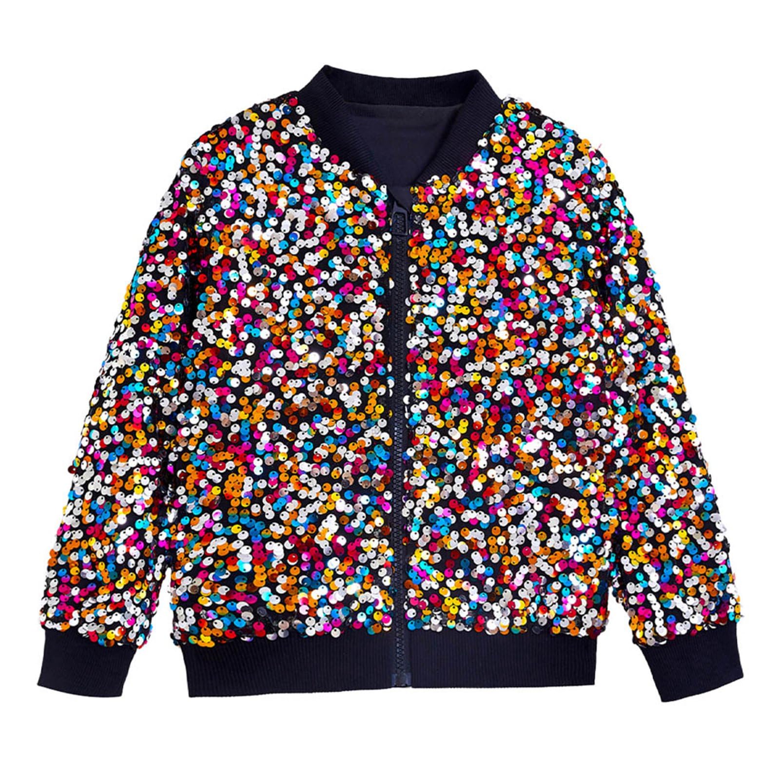 Giacca con paillettes scintillanti con cerniera, tinta unita, a maniche lunghe, abbigliamento festivo per bambini, per Natale, occasioni speciali, cappotto corto alla moda dal design elegante