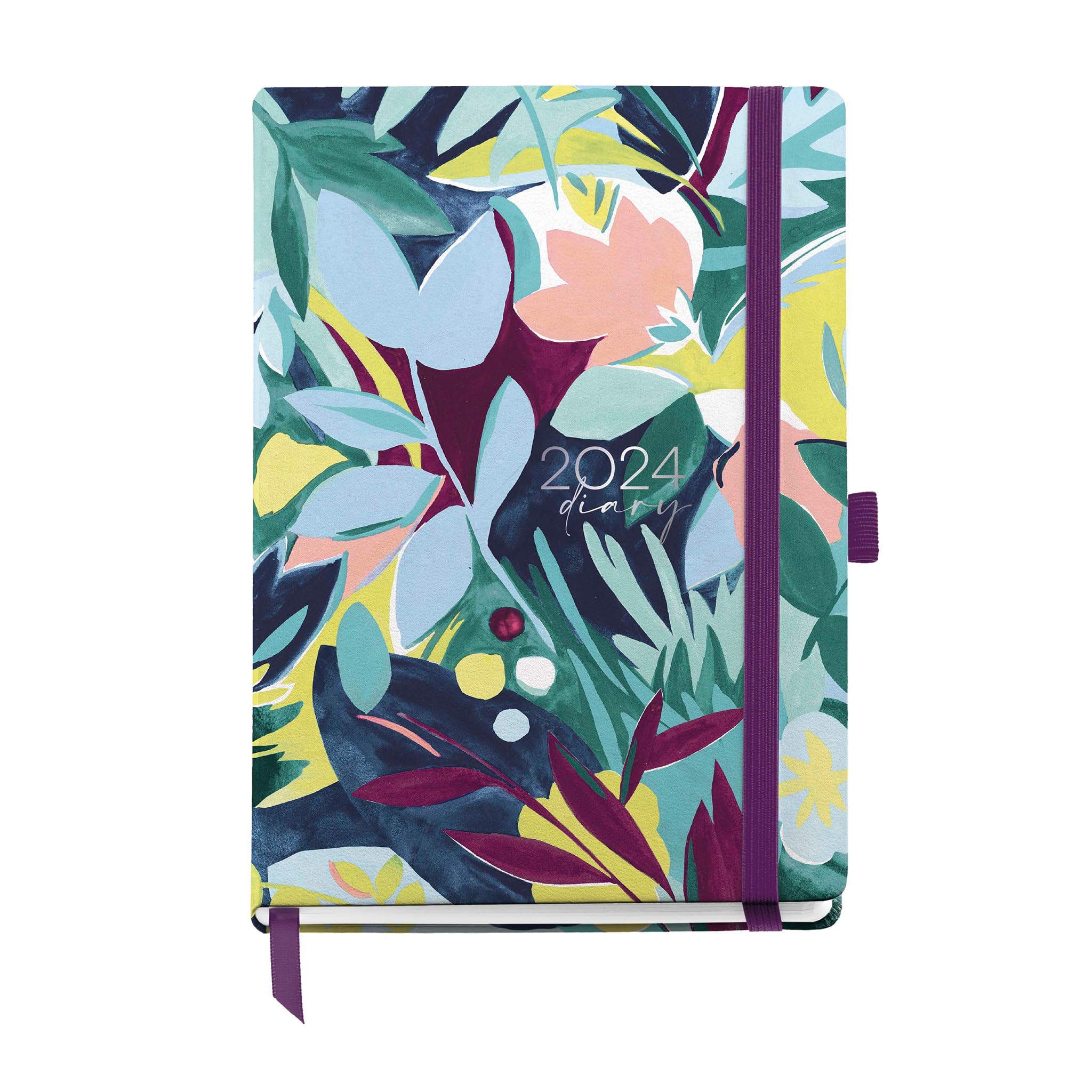 Miquelrius - Annual Diary 2024, Day Page, Journal Size 122 x 168 mm, Hard Cover, Sewn, Elastic Closure, Catalan, English and Portuguese, Spring Sunrise with Silver Stamping