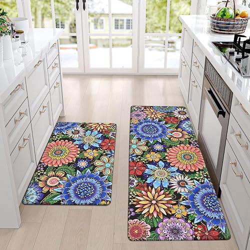 Likiyol Boho Kitchen Rugs, Boho Floral Anti Fatigue Kitchen Mat