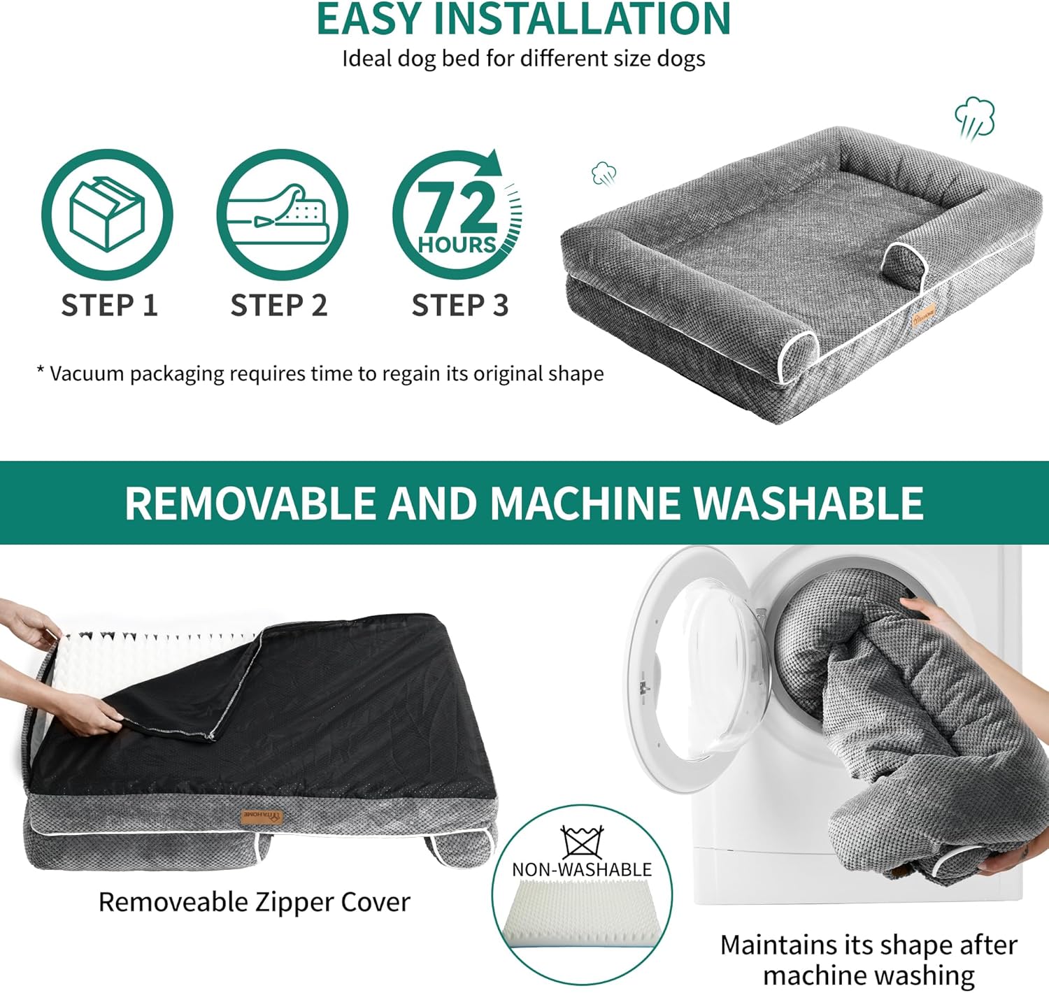 YITAHOME Orthopedic Dog Bed,Dog Beds Medium Washable with Sides Pet Sofa Couch with Non-Slip Bottom Removable Zipper Cover and Egg-Crate Foam for Small Medium Large Dog Cat 135x107x22cm 8 814aU4zb+NL. AC SL1500