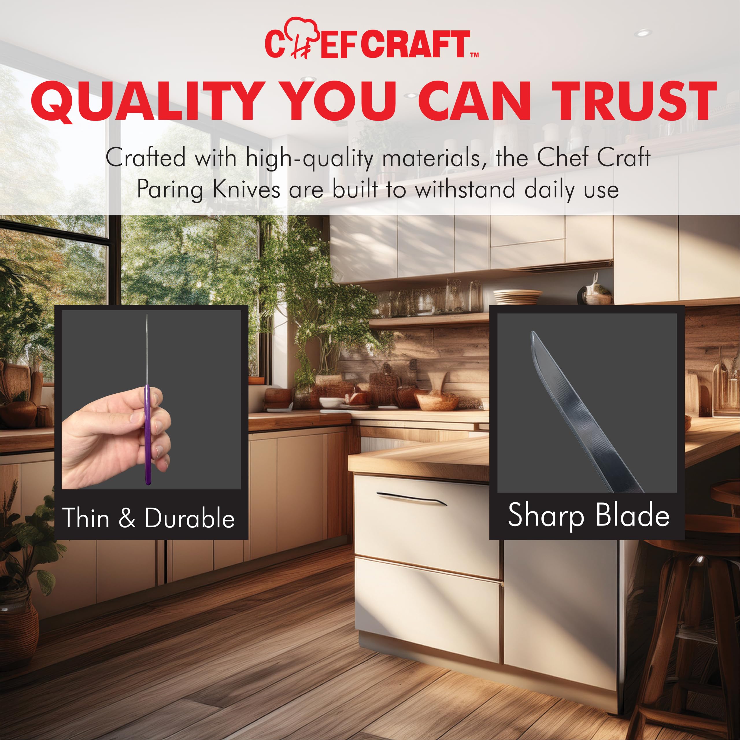 Chef Craft - Juego de 4 cuchillos de pelar (hoja de 6,35 cm)
