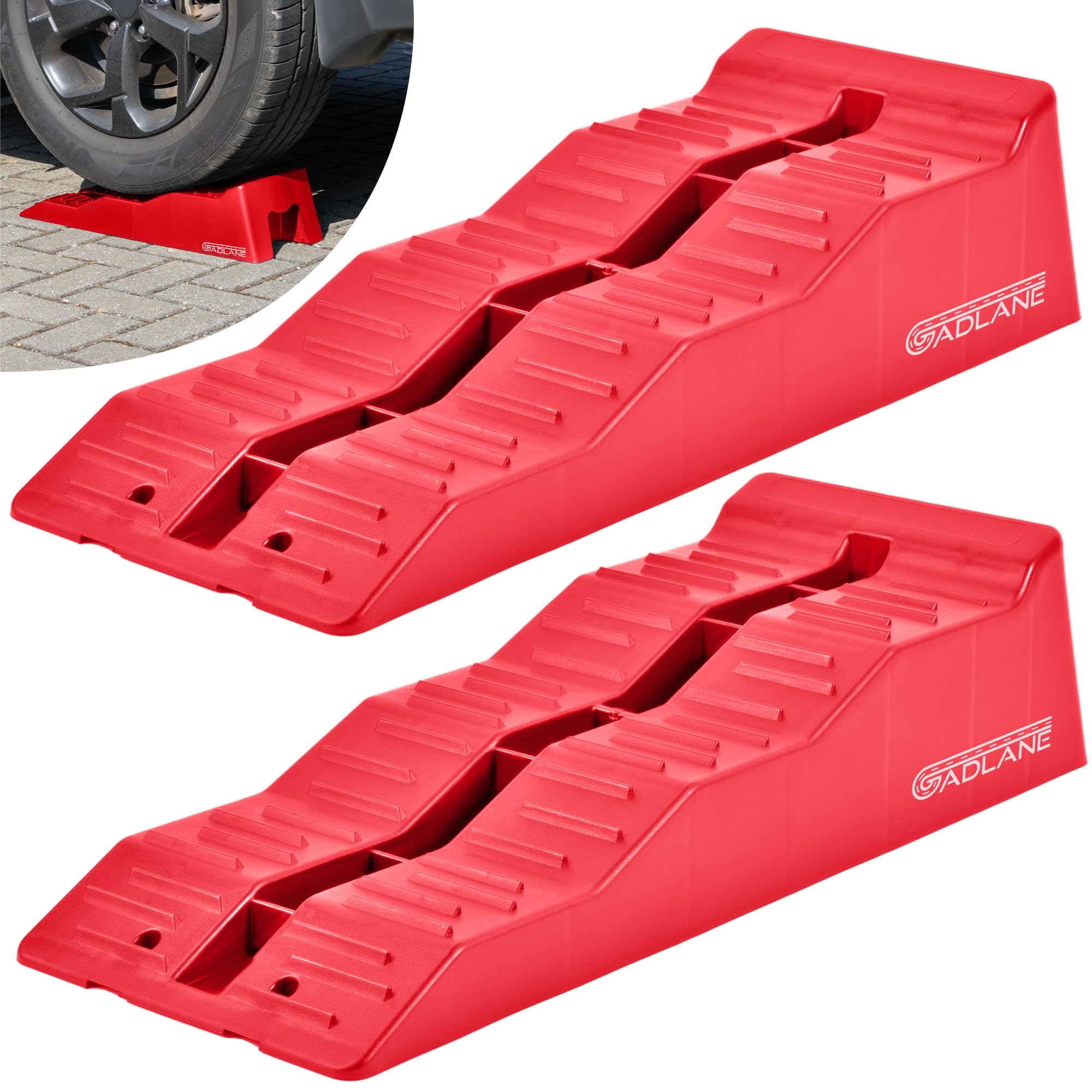 GADLANE Caravan Levelling Ramp Set - 2 Pack Heavy Duty Motorhome Levelling Ramps for Campervans, Trailers - UV-Resistant Wheel Chocks with Anti-Skid Grooves (Load Capacity: 4.5 Tonnes) - RED