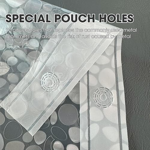 Miniatura 8 de Forro de cortina de ducha de plástico transparente, PEVA, impermeable, ligero, con diseño de guijarros 3D, tamaño estándar, 70 x 72 pulgadas