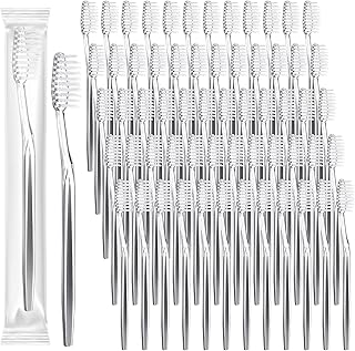 Patelai 100 Pcs Individually Wrapped Toothbrush Bulk Disposable Travel Toothbrushes Soft Bristle Tooth Brush Single Pack for Camping Adults Kids Hotels Guest Toiletries (Silver)