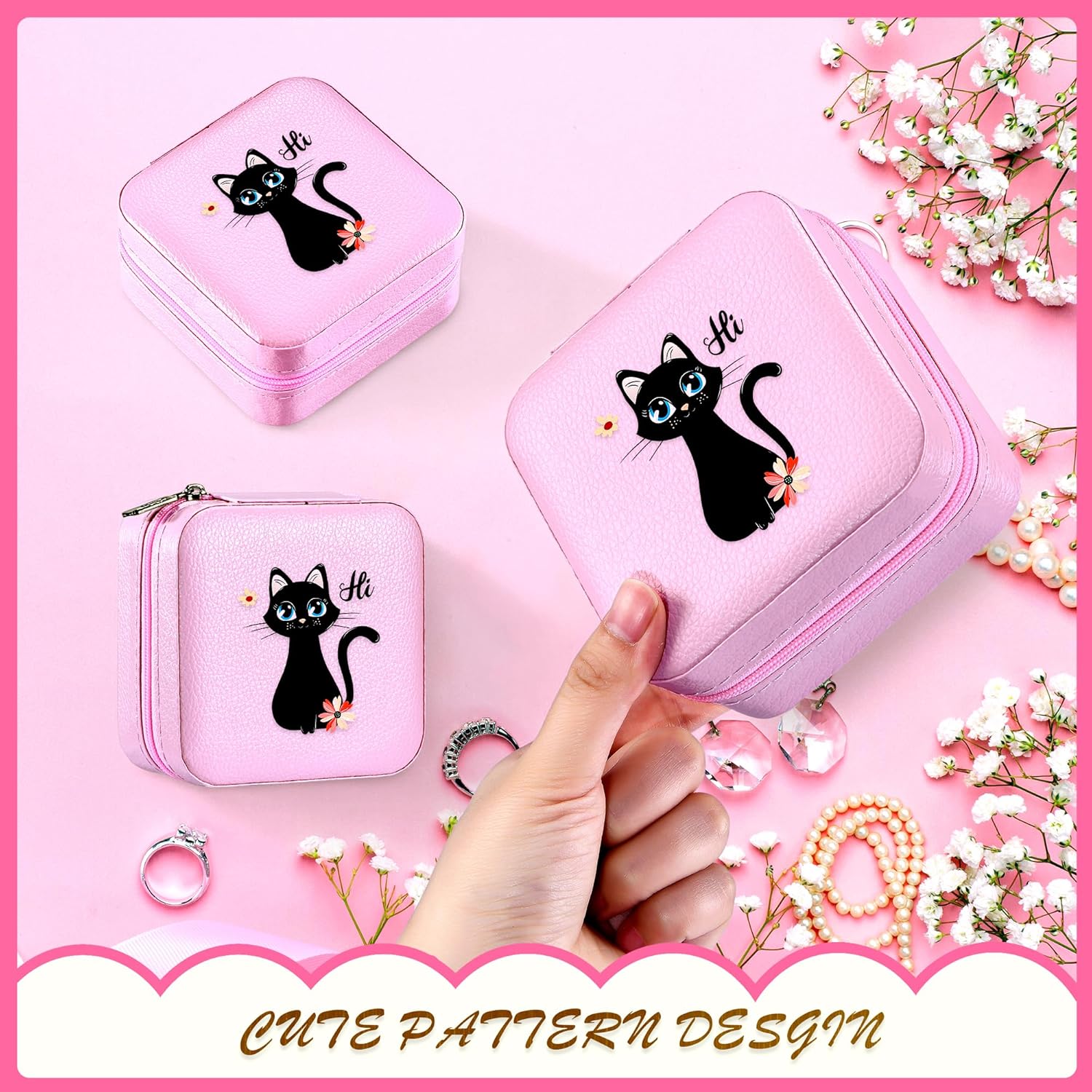 Jewelry Box, Black Cat Gifts For Teens Teenage Girls Kids Age 6 7 8 9 10 11 12, Black Cat Lovers Stuff Items Things Decor, Travel Ring Earrings Necklace Organizer Holder! - Image 3