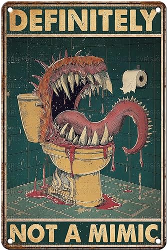 Vintage Tin Sign Definitely Not A Mimic Retro Wall Decor Tabletop Dragons Dice Games Funny Nostalgic Wall Art Decorations for Home Toilet Bar
