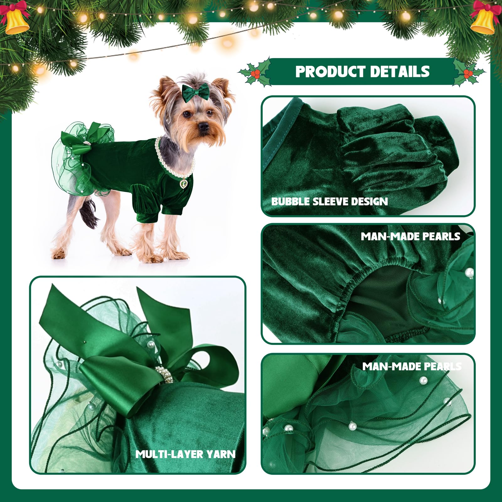 Aoaoy Hund Weihnachtskleid - Grünes Prinzessinnen Kostüm Für Kleine Hunde