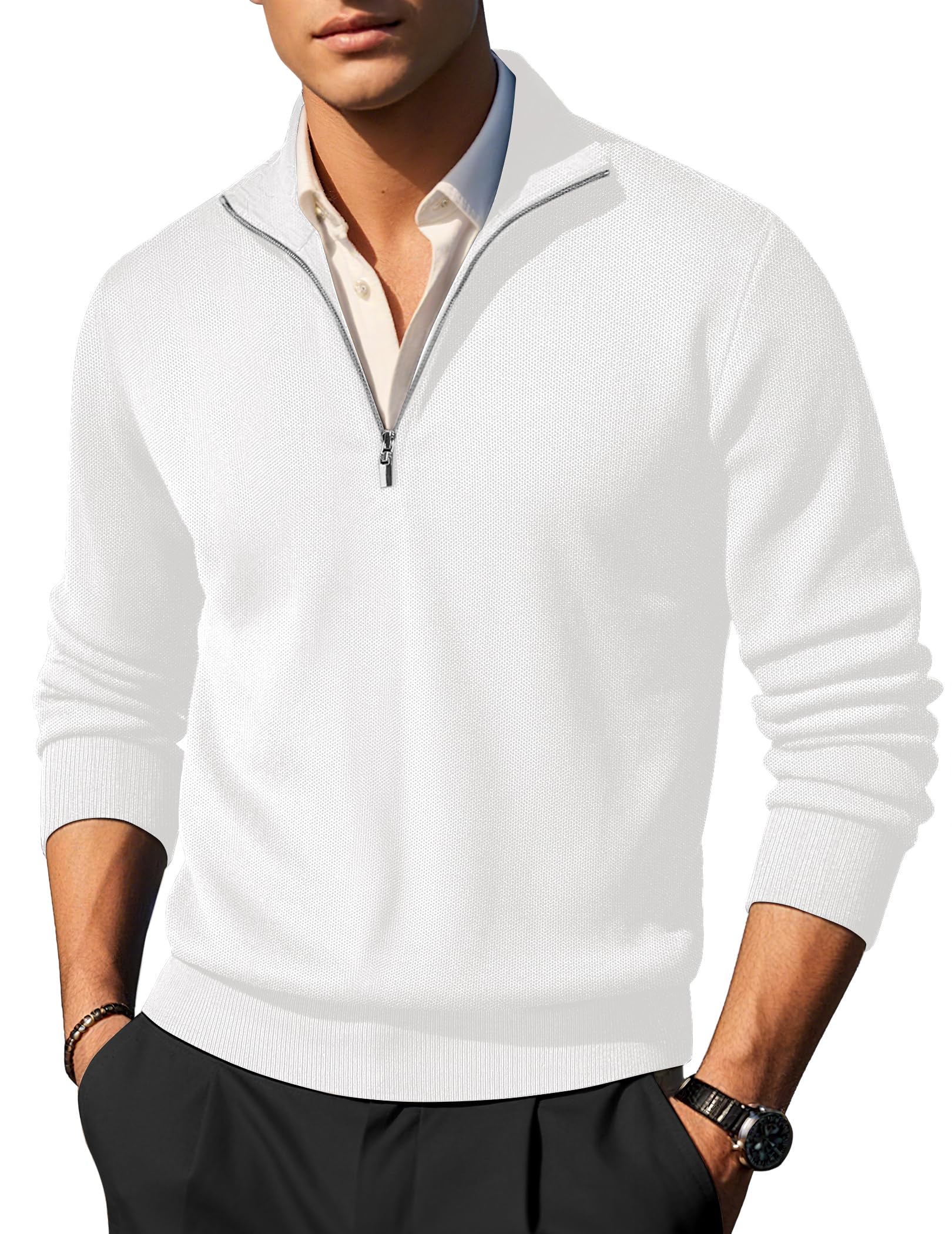 COOFANDY Pull pour Homme Pull Zippé Pulls col Roulé Slim Fit Pulls Hiver Chaud | T-shirt tricoté basique - T-shirt d'été à manches courtes avec col rond - Haut décontracté