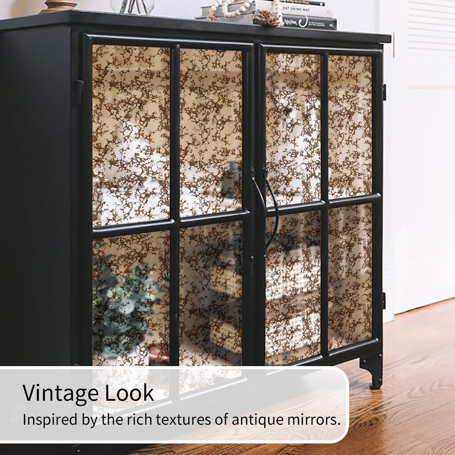 LiveInUrban Static Cling Faux Antique Mirror Texture Window Film, Luxury Antique Copper Bubble Room Decor 11.81"x39.37"