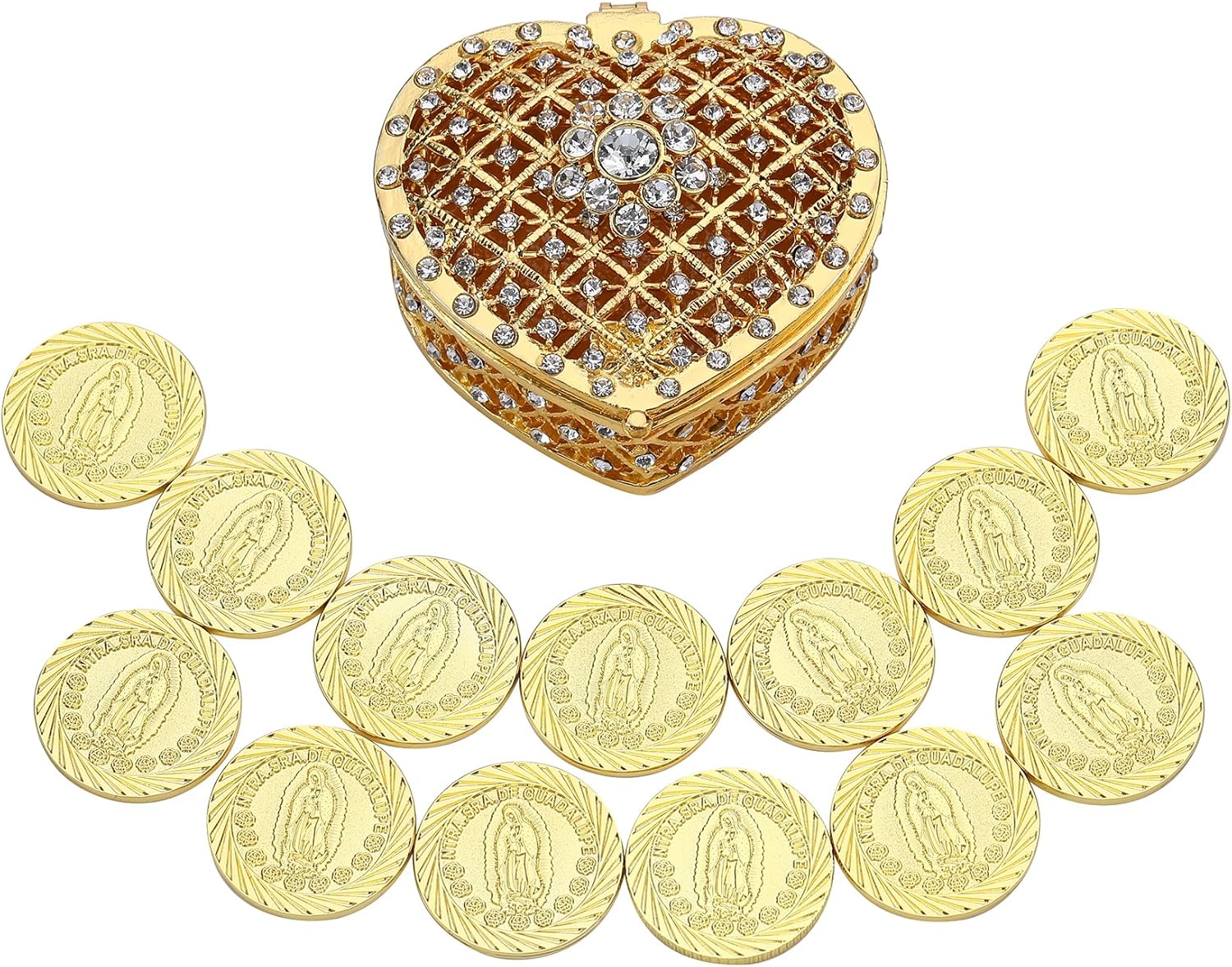 Arras De Boda Católica, Arras Para Boda Católica, Caja De Regalo De Plata Con 13 Monedas De Cristal Decorativo De Diamantes De Imitacion Arras De