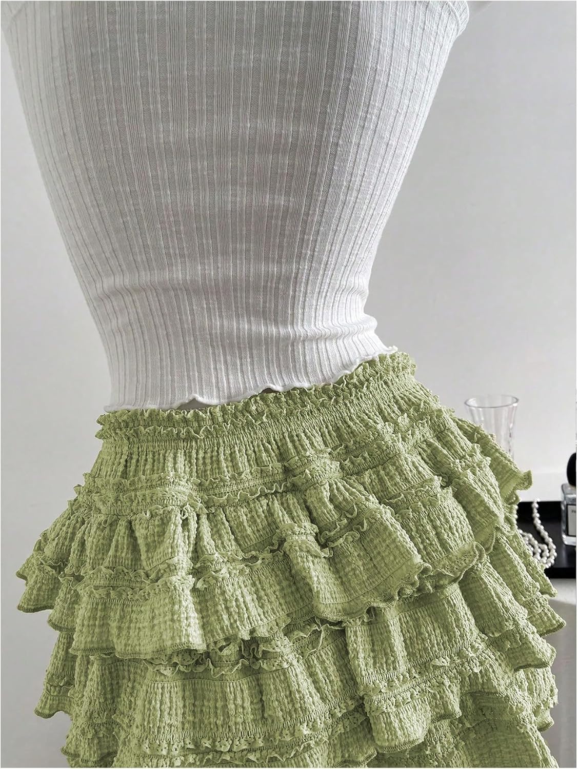 GORGLITTER Women's Ruffle Lace Layered Mini Skirt Y2k Tiered Coquette Going Out Short Skirts Fall Outfits 2025 - Image 4