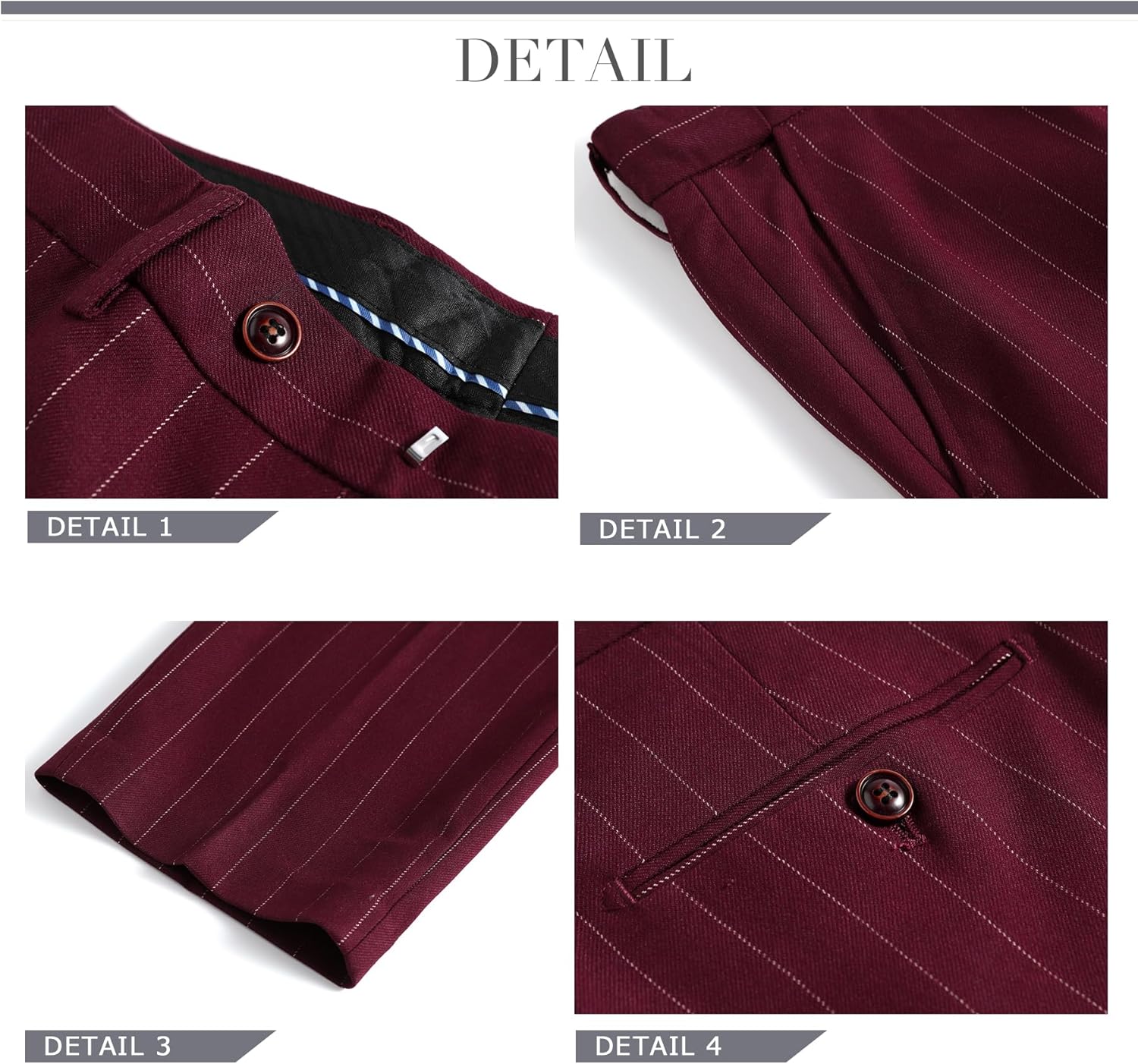Cloudstyle Mens 3 Piece Stripe Suit Set Center Vent 2 Button Tux Blazer Jacket Vest Trousers - Image 7