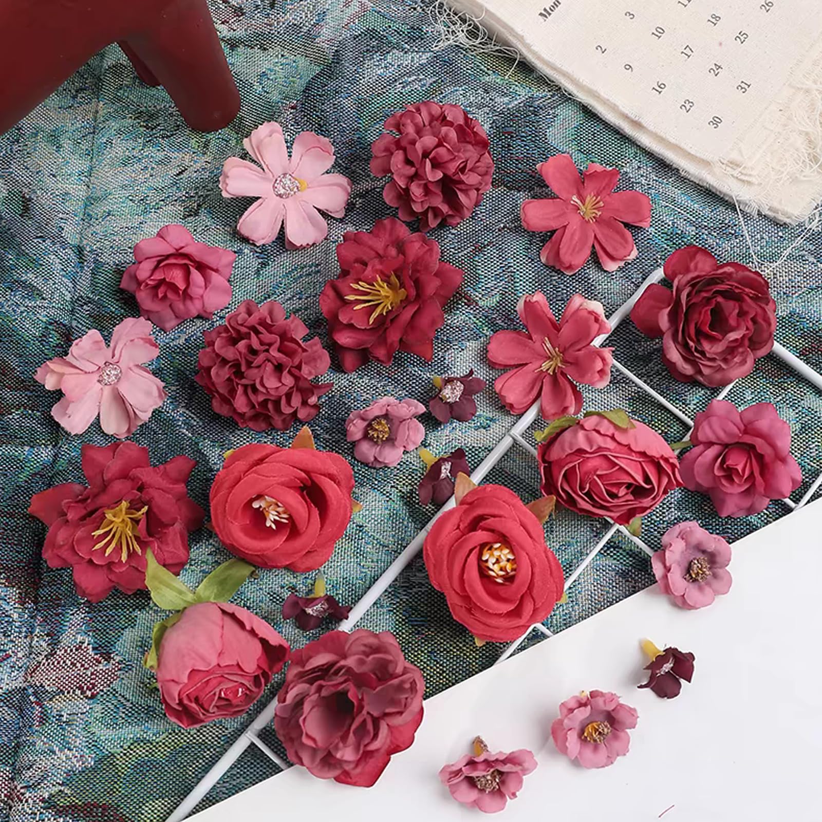 24 Fiori Finti Teste Multicolore - Decorazione In Tessuto Per Matrimoni E Feste - Foto 9