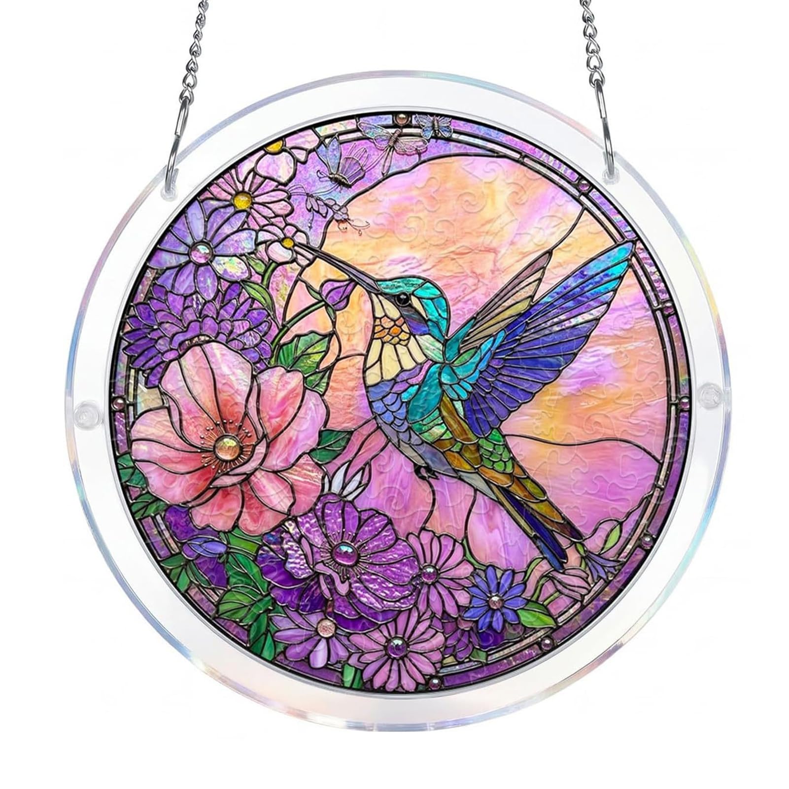 Acrylic Puzzle Window Hanging,7.4-Inch Acrylic Puzzles Suncatcher,Butterflies in Blooms,Suncatcher Window Hanging, Acrylics Jigsaw Puzzle Suncatchers,DIY Suncatcher Kits for Birthday Home Decor C