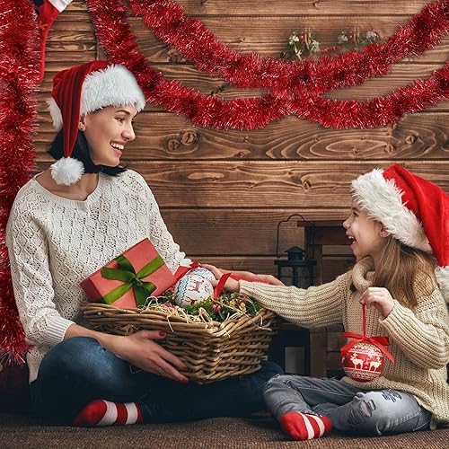Miniatura 7 de Guirnaldas de oropel de Navidad de 39.6 pies, coloridas y brillantes, adornos clásicos de oropel metálico para fiesta del árbol de Navidad (rojo)