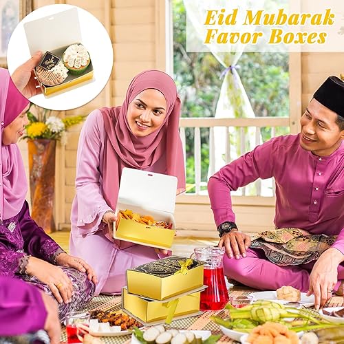 Miniatura 4 de 36 cajas de regalo de Ramadán Eid Mubarak Eid Mubarak, caja cuadrada de dulces y ramadán con cinta dorada para suministros de decoración de fiesta