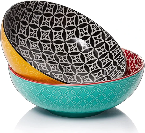 DOWAN Serving Bowls, 9.6 Inch 70 Oz Fruit Bowls Salad Bowls, Large Pasta Bowl Set of 2, Serving Dishes for Entertaining, Vibrant Color Large Bowls for Party, Ideal Housewarming Gift, Halloween Decor