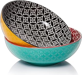 DOWAN Large Serving Bowls, 9.5 Inch Mixing Bowls, Decorative Serving Dishes for Entertaining, 70 OZ Pasta Bowls Set of 2, Vibrant Color Fruit Salad Candy Bowls for Halloween, Party, Home Kitchen Decor