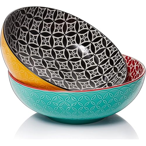 DOWAN Serving Bowls, 9.6 Inch 70 Oz Fruit Bowls Salad Bowls, Large Pasta Bowl Set of 2, Serving Dishes for Entertaining, Vibrant Color Large Bowls for Party, Ideal Housewarming Gift, Halloween Decor