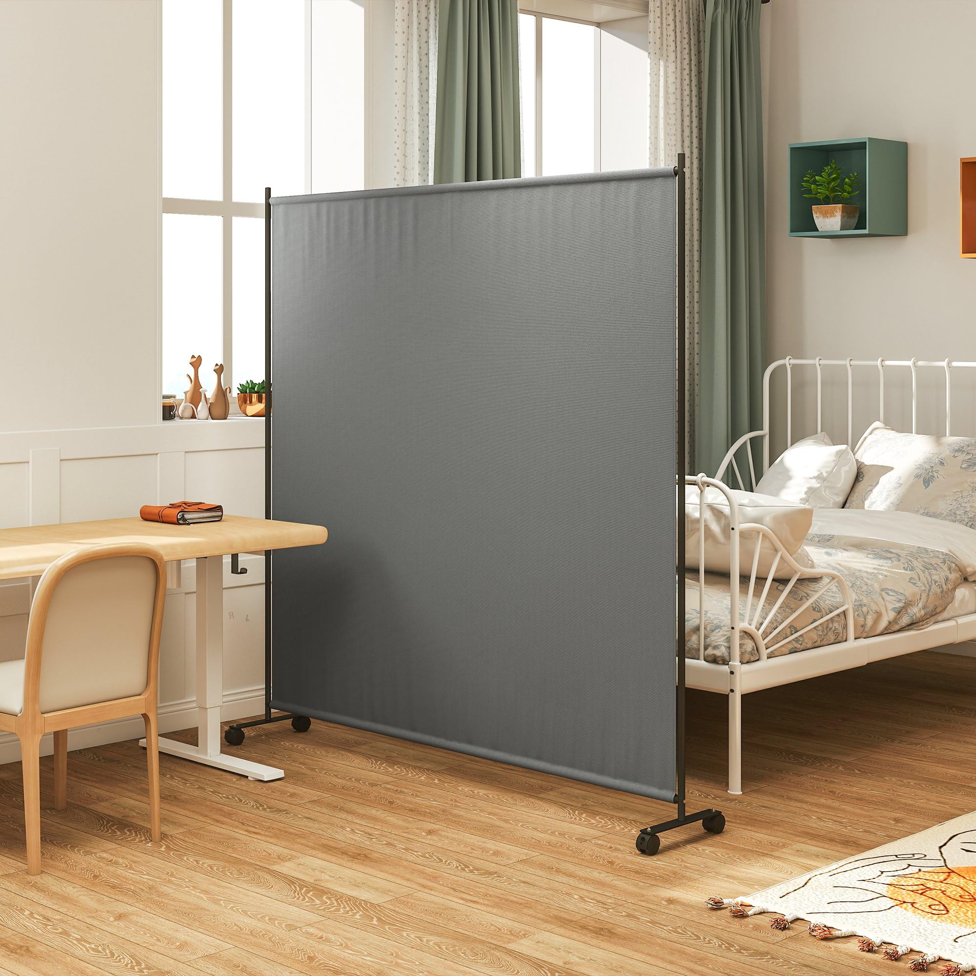 Outsunny Panneau Brise-Vue paravent extérieur sur roulettes, Brise Vue Jardin, Opaque, autoportant, pour Le Jardin, terrasse, Balcon, 183 x 30 x 181 cm, Gris | Paravent Extérieur sur Roulettes, Brise Vue Jardin, Jardin Terrasse Balcon