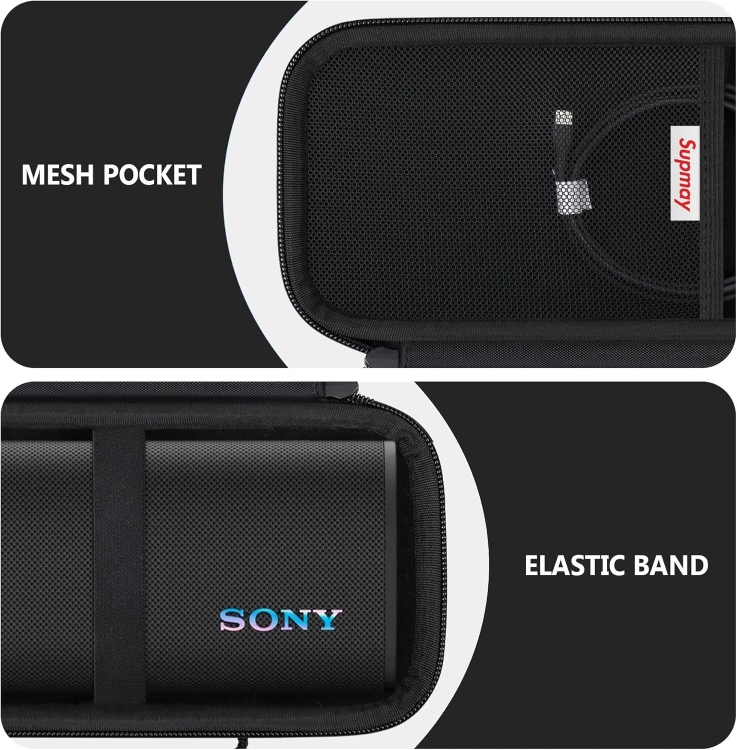 Hard Carrying Case for Sony ULT Field 3 Wireless Portable Bluetooth Speaker, Wireless Portable Speaker Protection Case with Shoulder Strap, Mesh Pocket fits Charging Cables, Black - Image 5