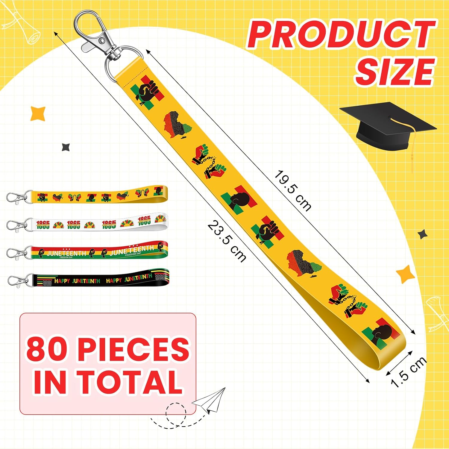 Sureio 80 Pcs Juneteenth Keychain Black Freedom Day Party Favor Bulk Lanyard Keychains Key Rings for American African Festival Juneteenth Freedom 1865 June 19th Patriotic Party Supplies Gifts